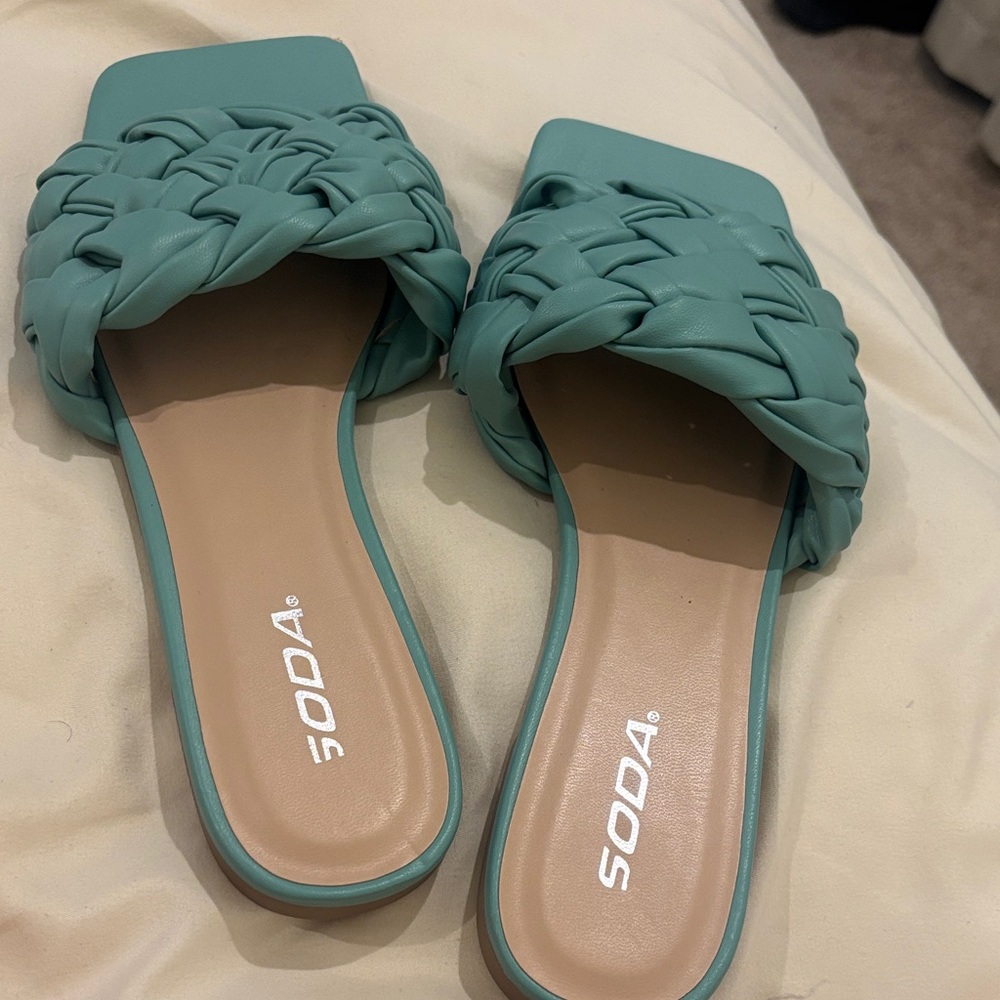 Soda Teal Braided Slide Sandals